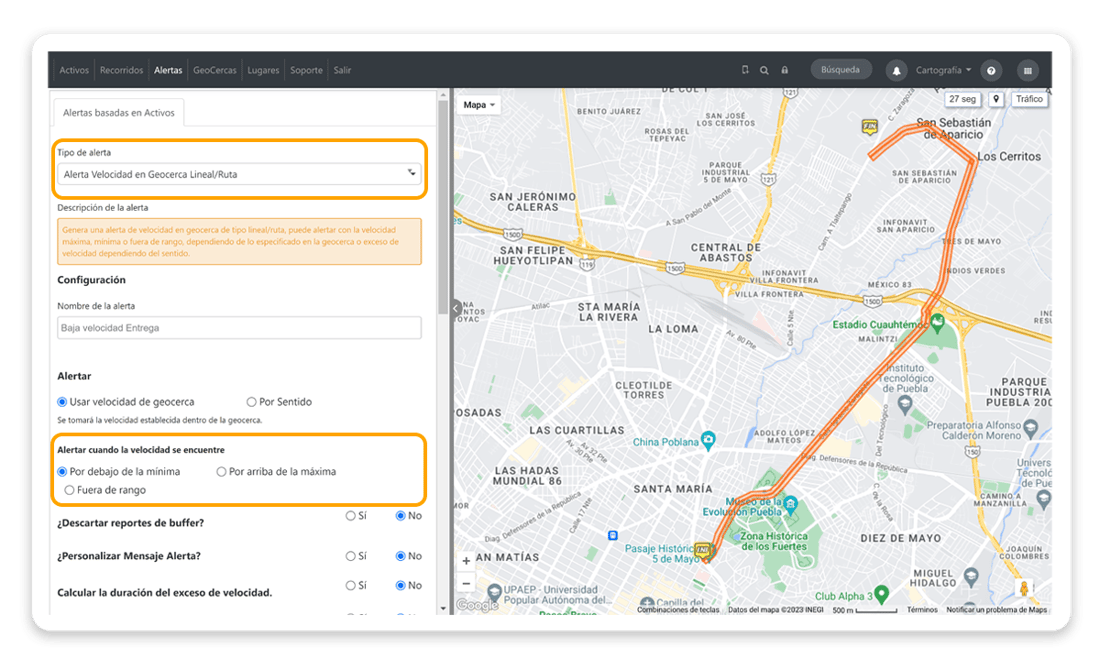 newsletter-noviembre-2023-alerta-velocidad-geocerca-lineal-ruta-plataforma-redgps-software