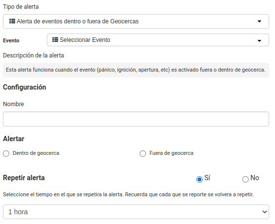 Alerta de eventos dentro o fuera de Geocercas