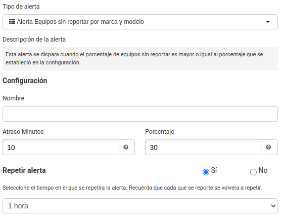 Alerta Equipos sin reportar por marca y modelo